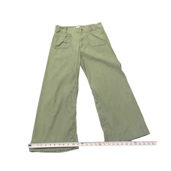 Maeve Anthropologie The Colette Wide Leg Pants Green Linen Blend High Rise 28 - Picture 6 of 8